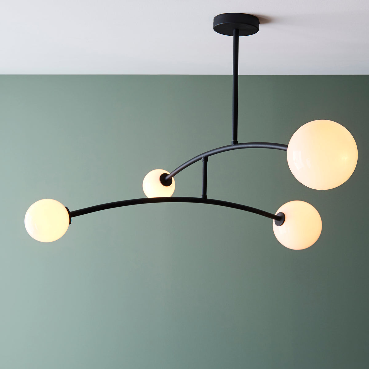 Endon Balance 4 Light Semi Flush Textured matt black & gloss opal glass