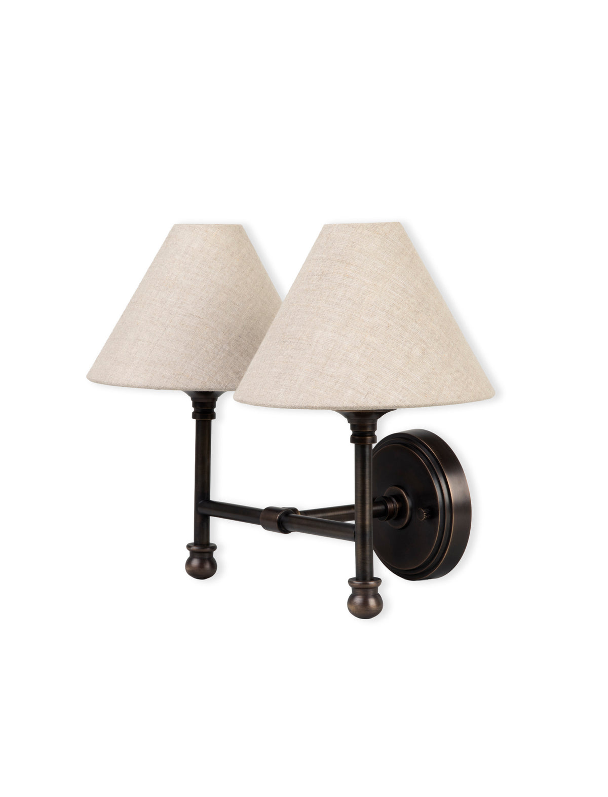 Garden Trading Kelmscot Double Wall Light with Linen Shades Antique Bronze