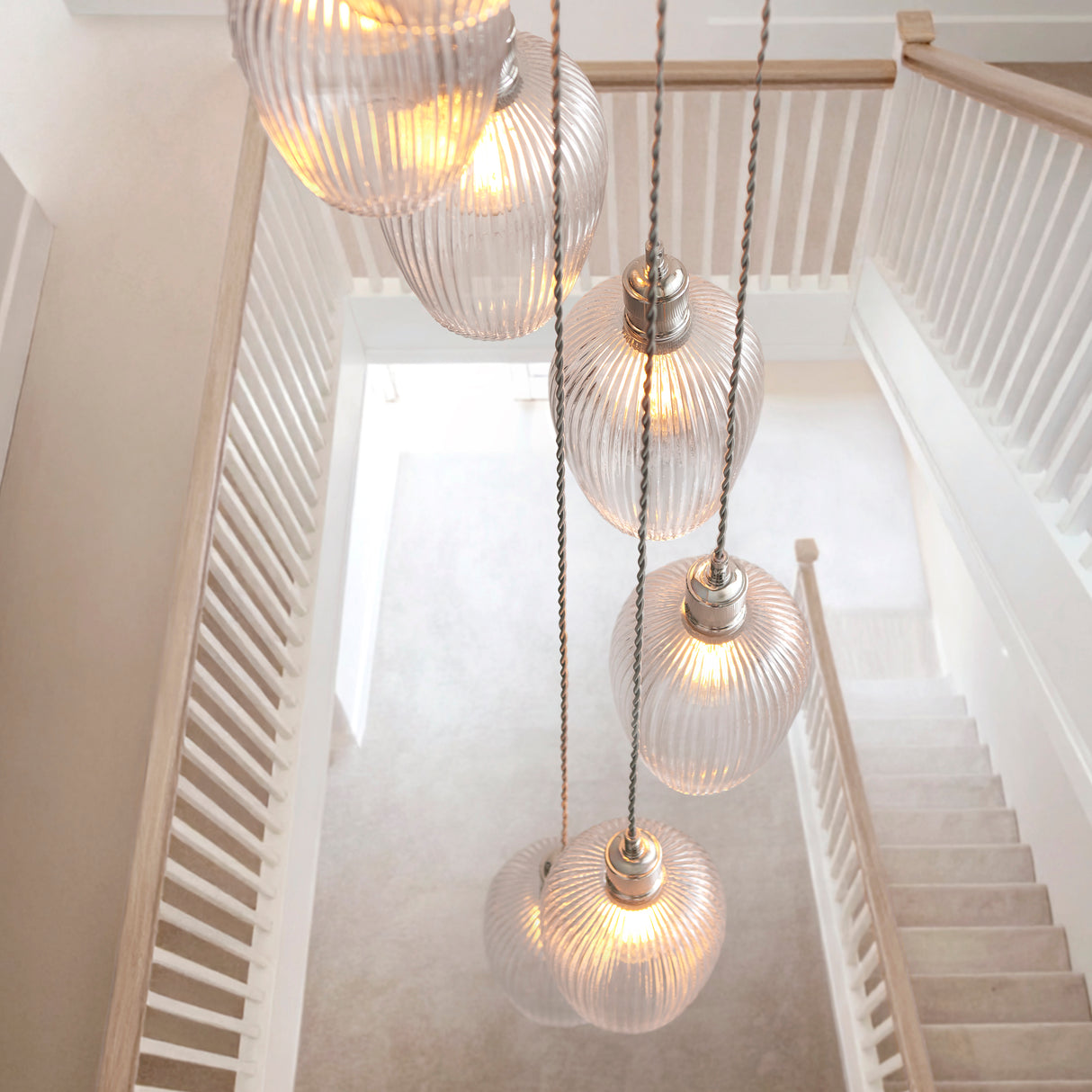 Amos Lucid Bright Nickel & Clear Ribbed Glass 13 Light Cascade