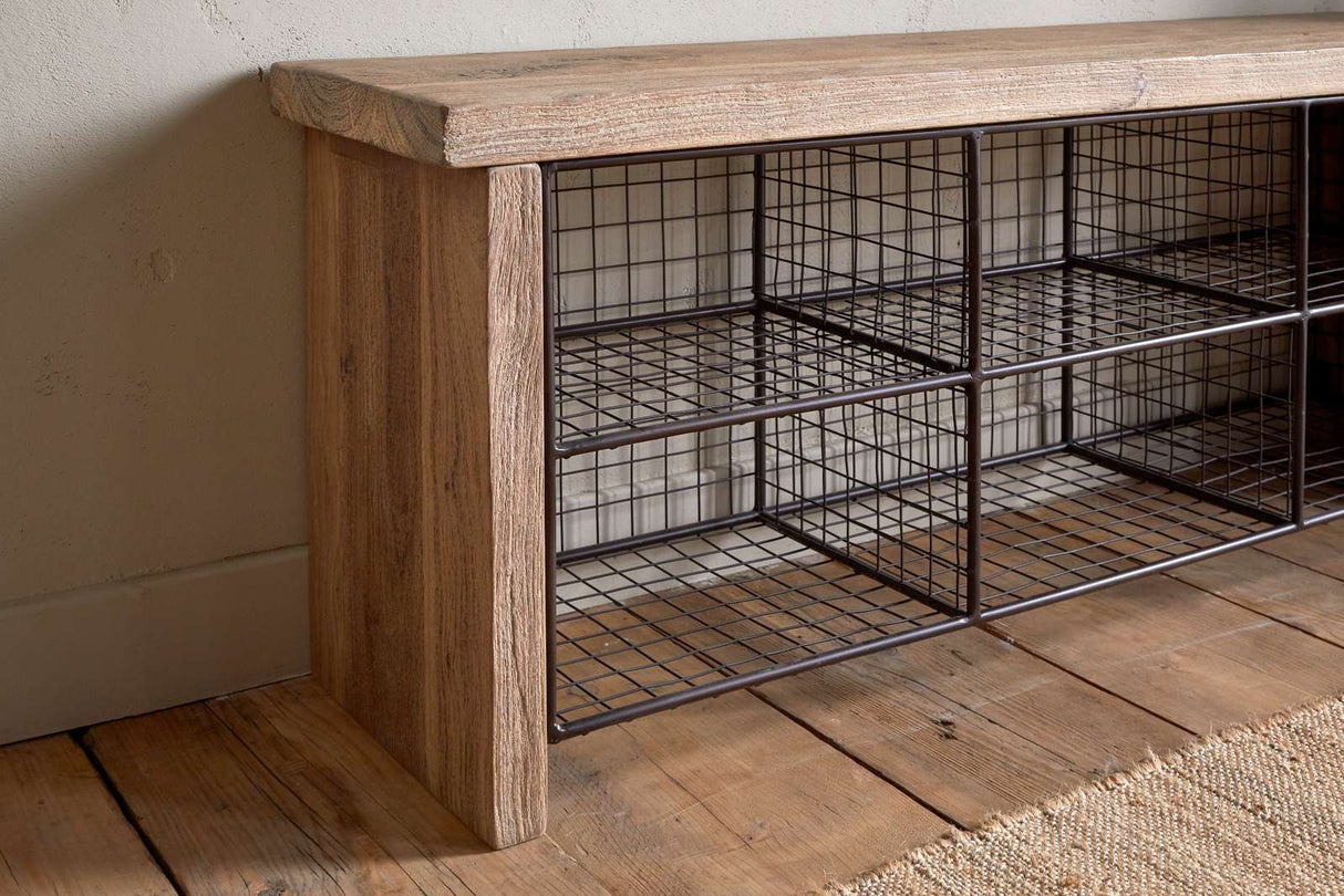 Nkuku Abha Reclaimed Wood & Iron Storage Bench Natural