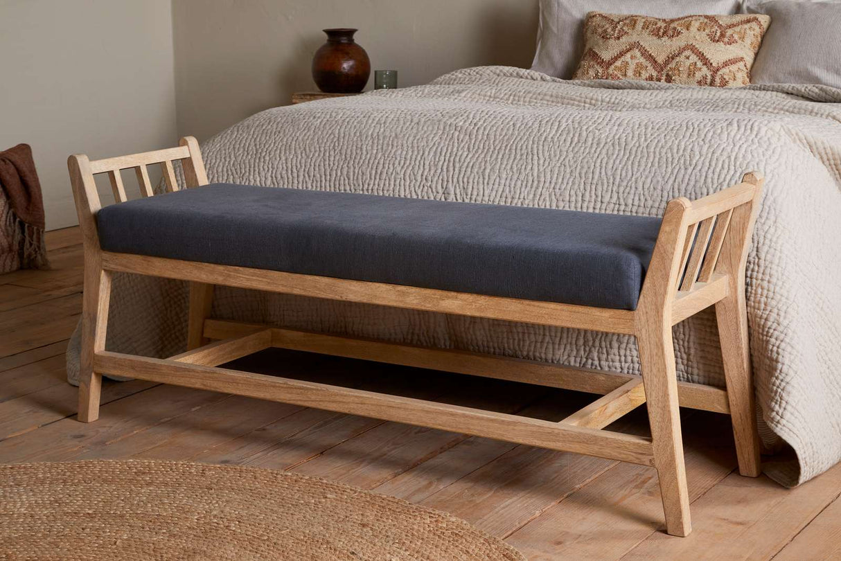 Nkuku Avanthi Upholstered Sleigh Bench Charcoal