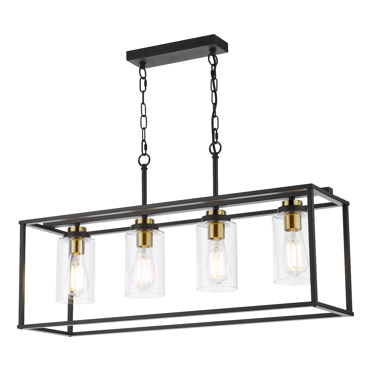 Dar Abel 4 Light Bar Pendant Satin Black and Glass