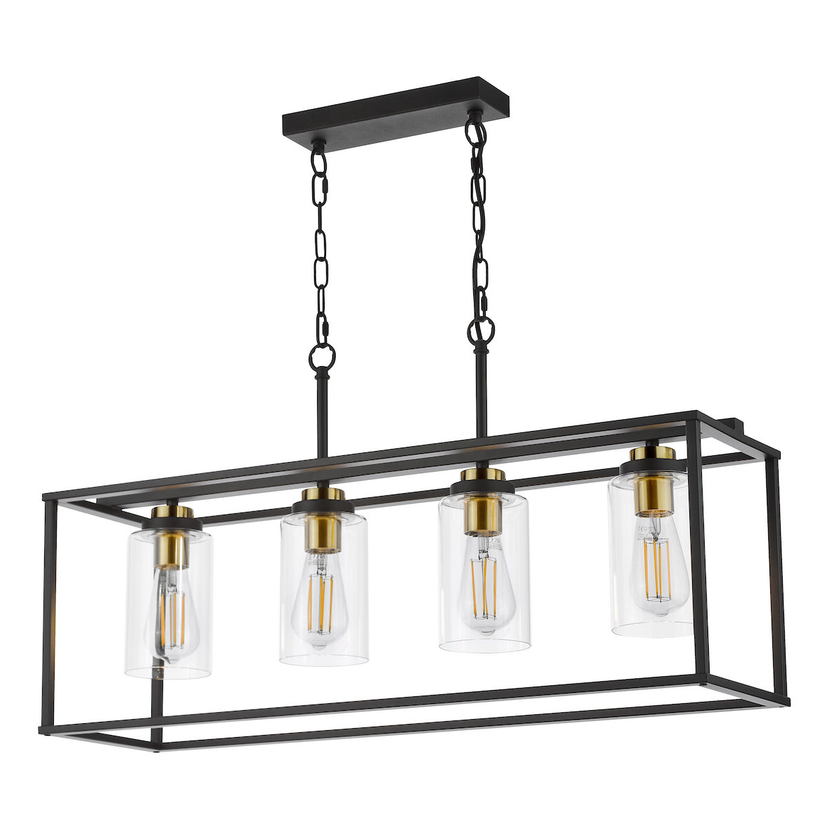 Dar Abel 4 Light Bar Pendant Satin Black and Glass