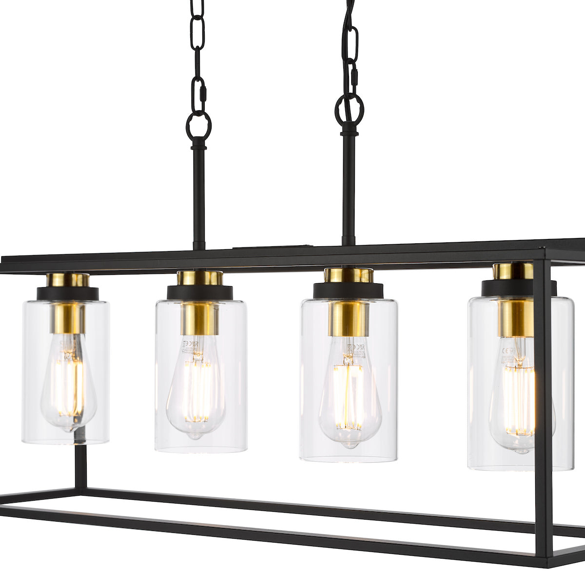 Dar Abel 4 Light Bar Pendant Satin Black and Glass