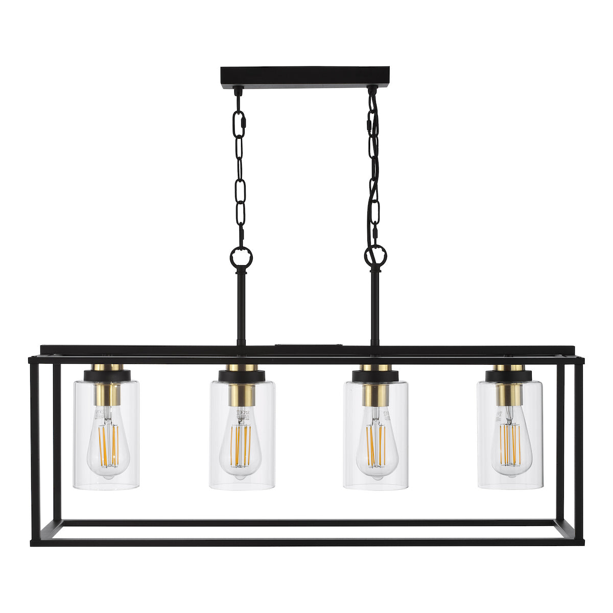 Dar Abel 4 Light Bar Pendant Satin Black and Glass