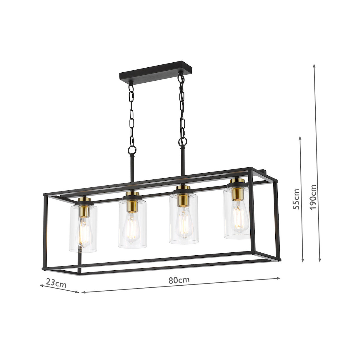 Dar Abel 4 Light Bar Pendant Satin Black and Glass