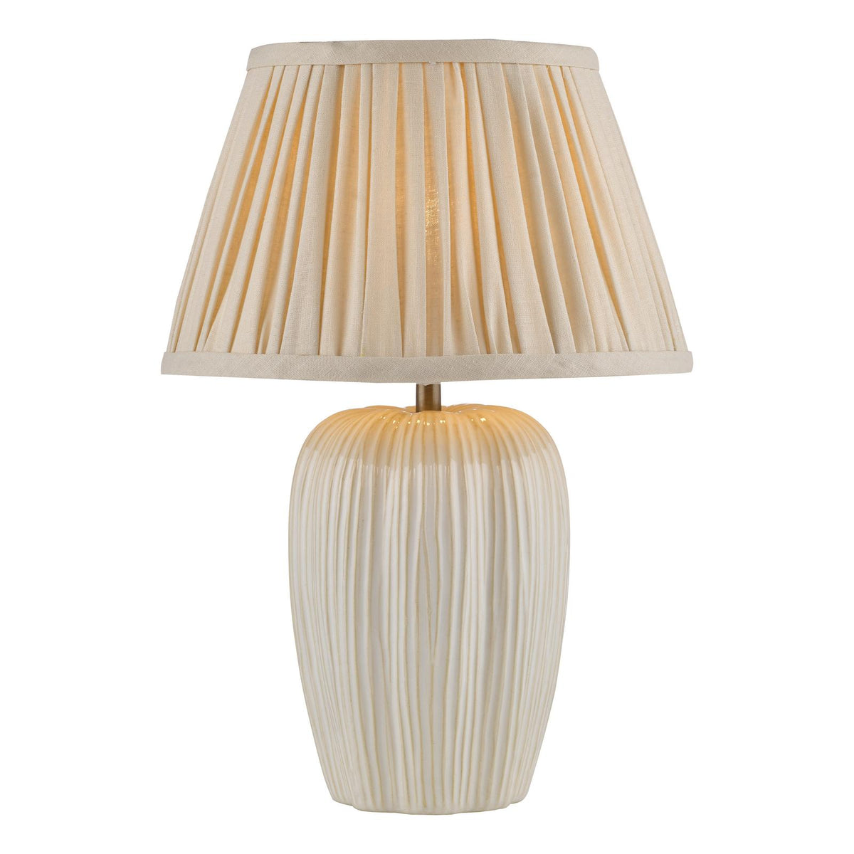 Dar Abigail Table Lamp Cream Ceramic and Antique Brass With Linen Pleated Shade