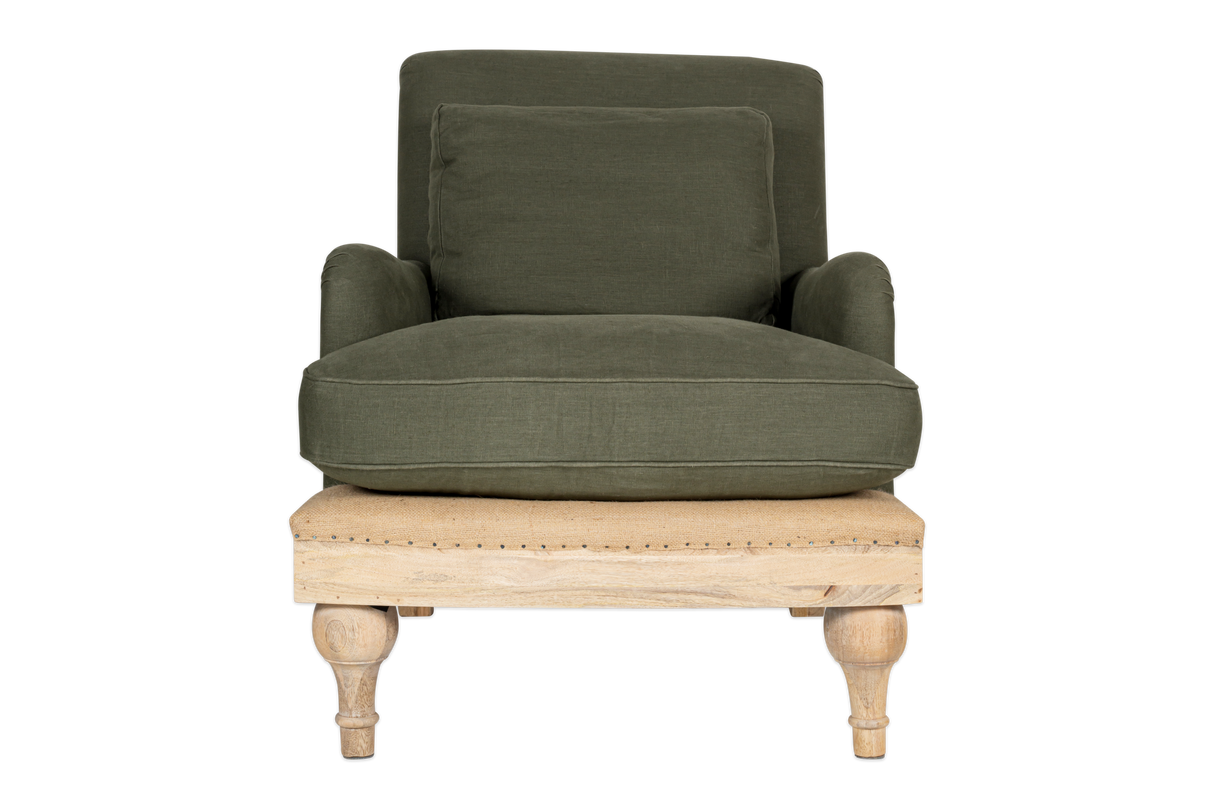 Nkuku Abe Deconstructed Linen Armchair Olive