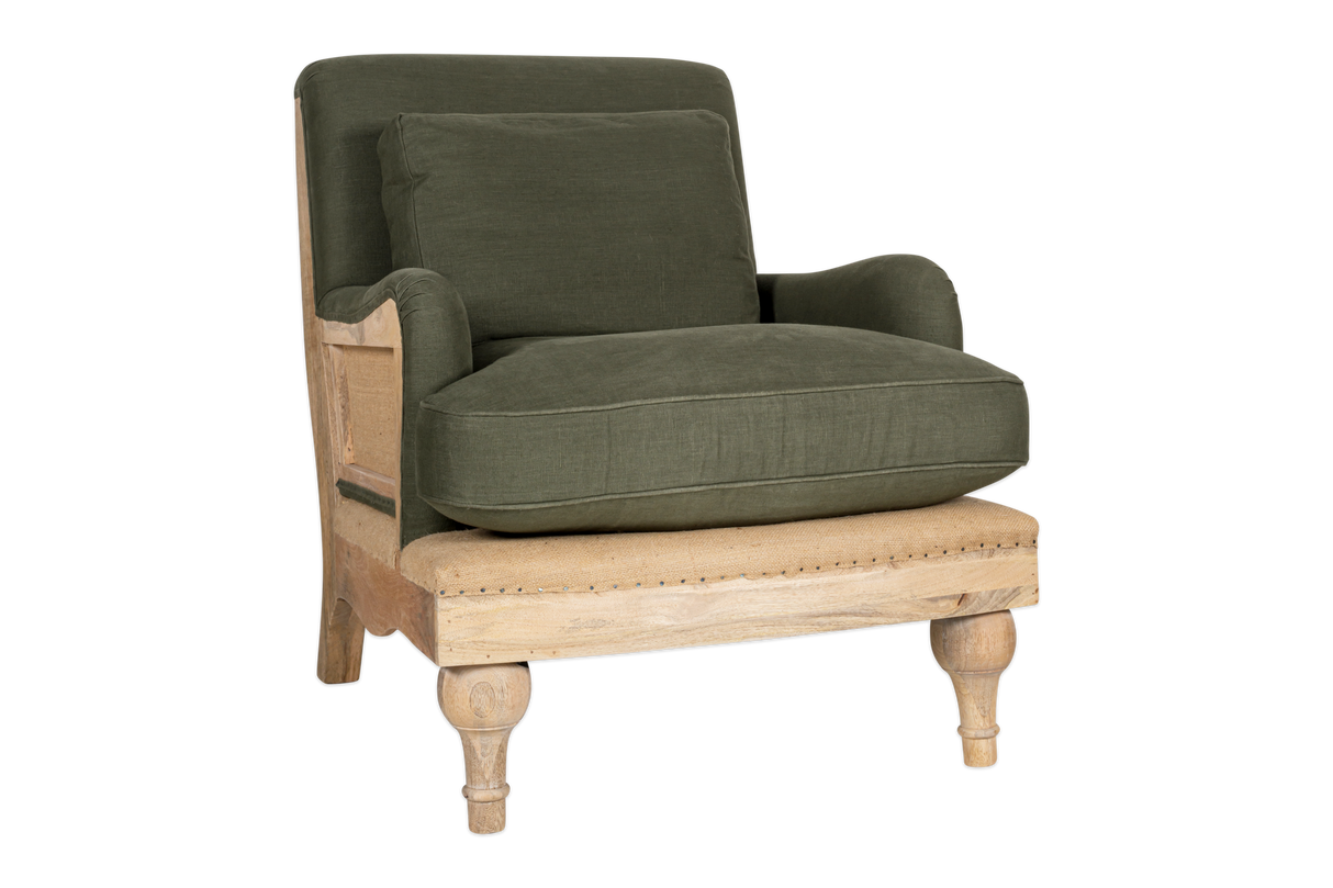 Nkuku Abe Deconstructed Linen Armchair Olive