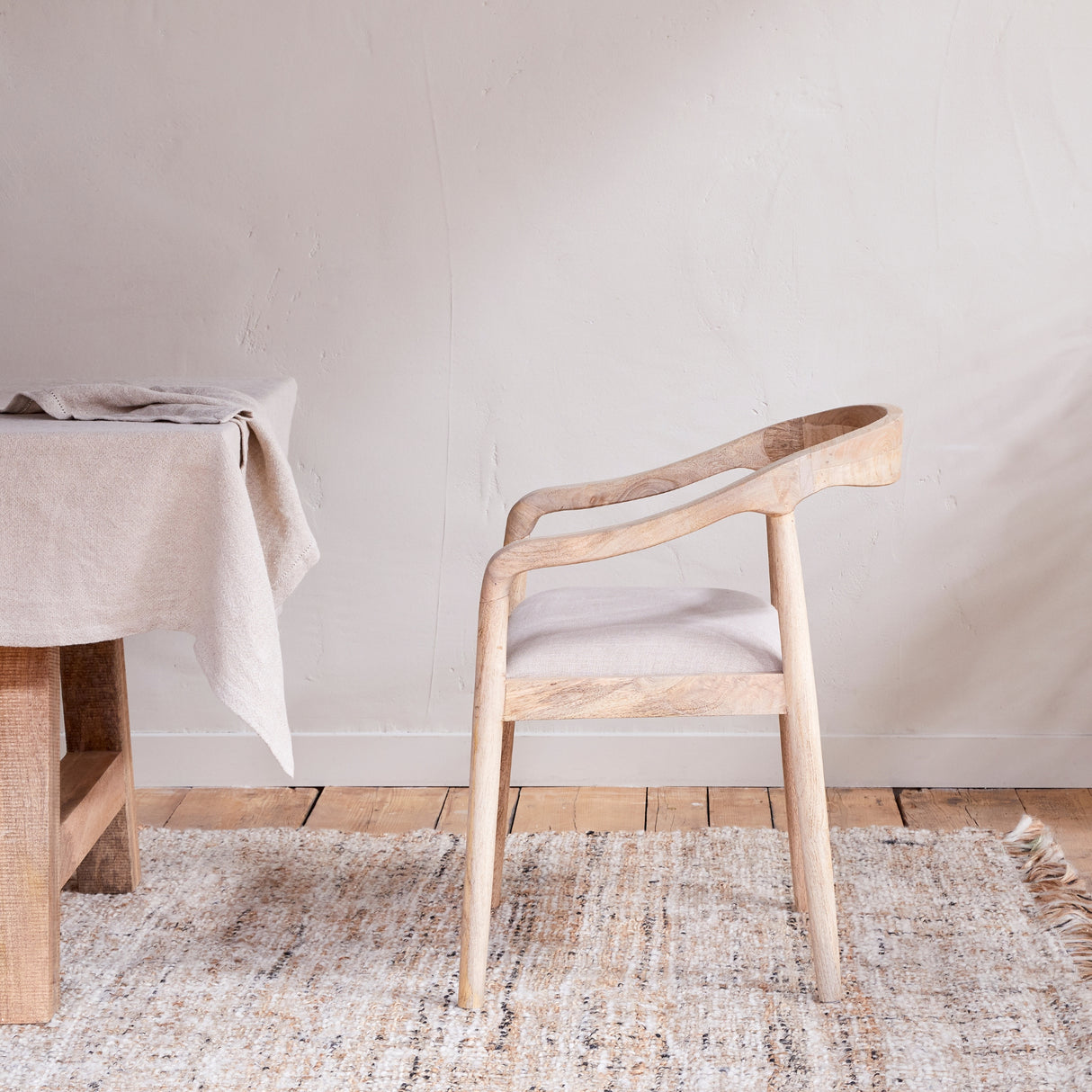 Nkuku Anbu Mango Wood Upholstered Dining Chair Natural