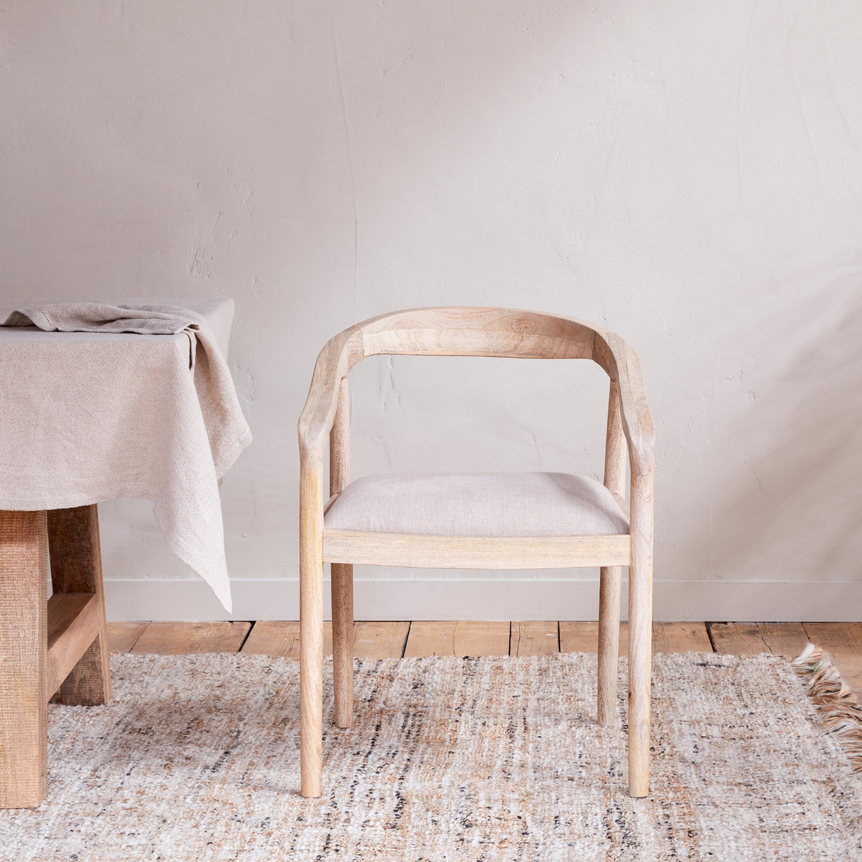 Nkuku Anbu Mango Wood Upholstered Dining Chair Natural