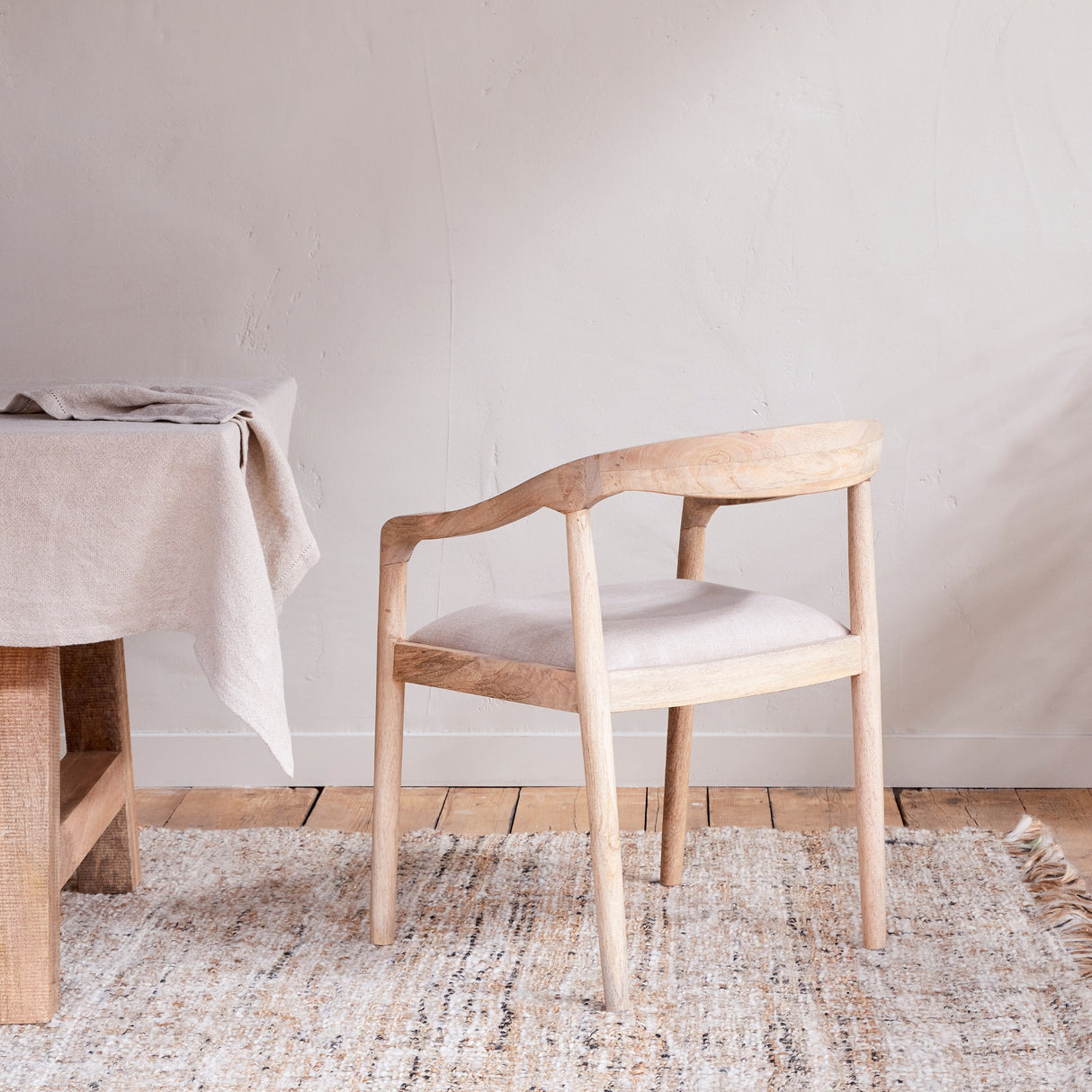 Nkuku Anbu Mango Wood Upholstered Dining Chair Natural