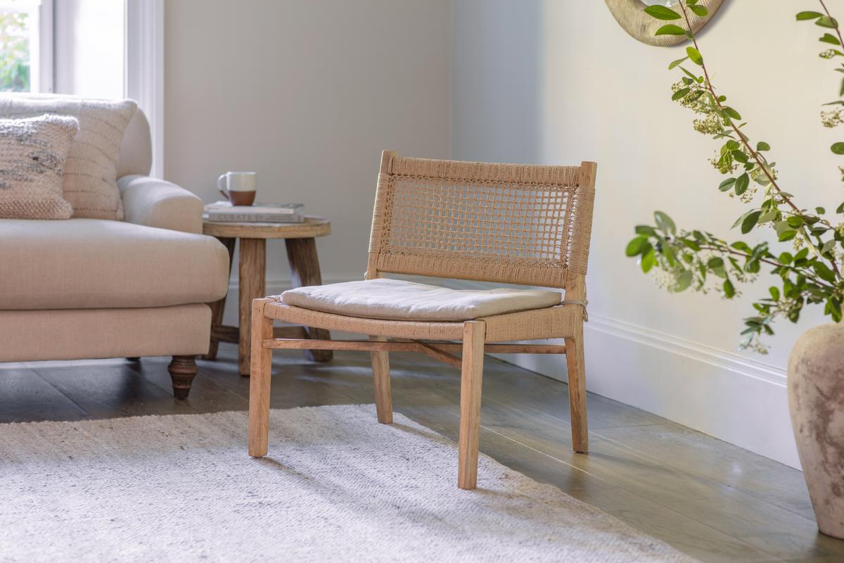 Nkuku Aamani Mango Wood & Cord Occasional Chair Natural