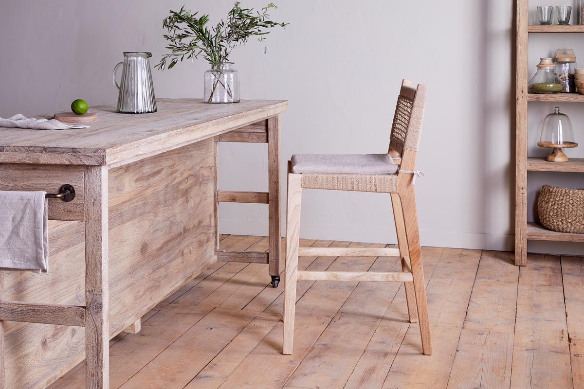 Nkuku Aamani Mango Wood & Cord Counter Chair Natural