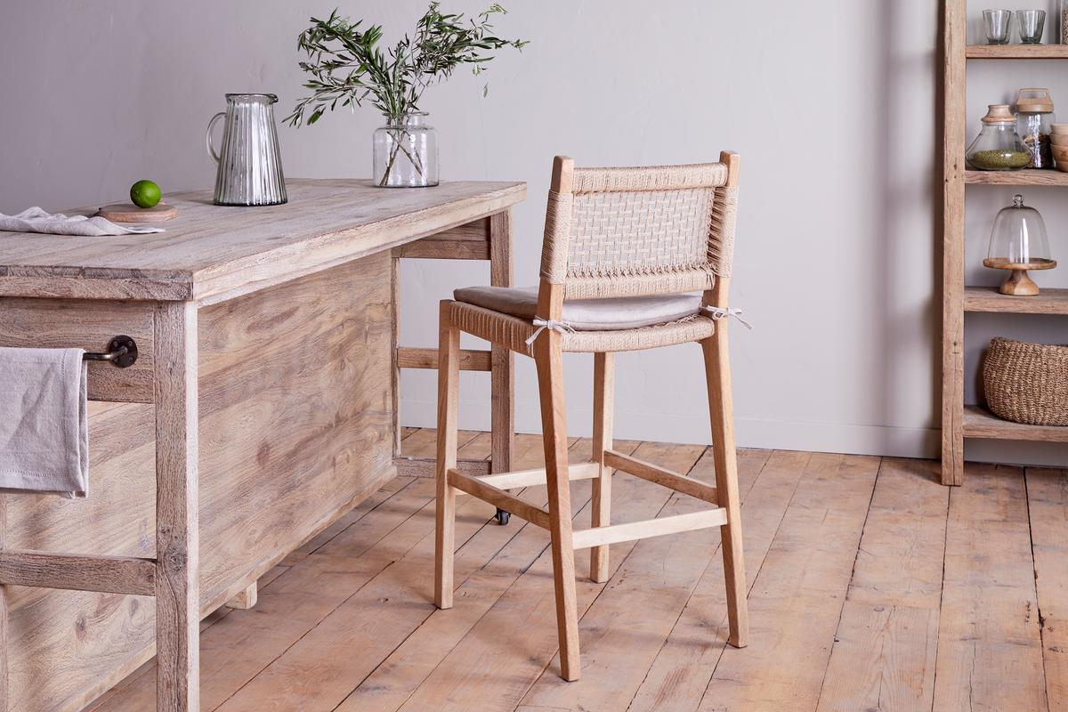 Nkuku Aamani Mango Wood & Cord Counter Chair Natural