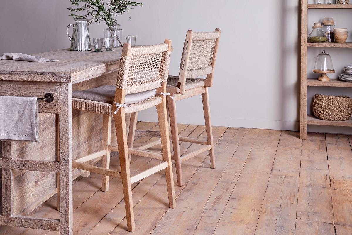 Nkuku Aamani Mango Wood & Cord Counter Chair Natural