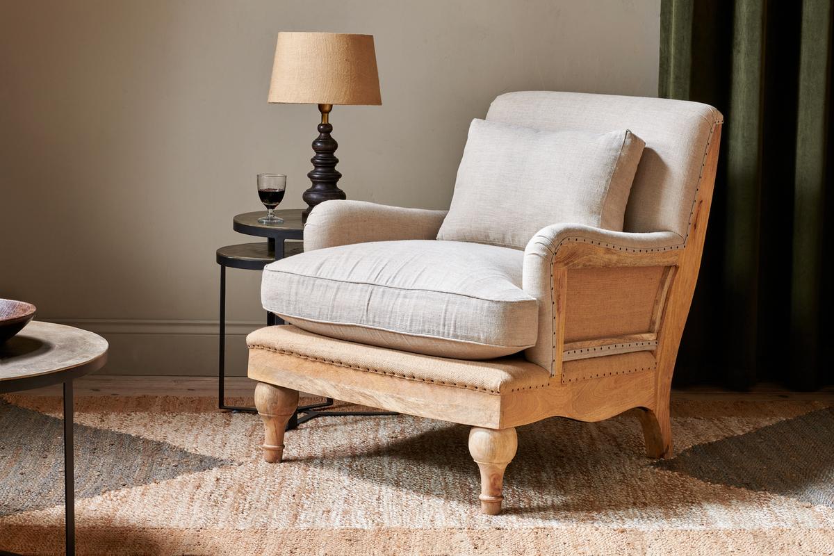 Nkuku Abe Deconstructed Linen Armchair Stone