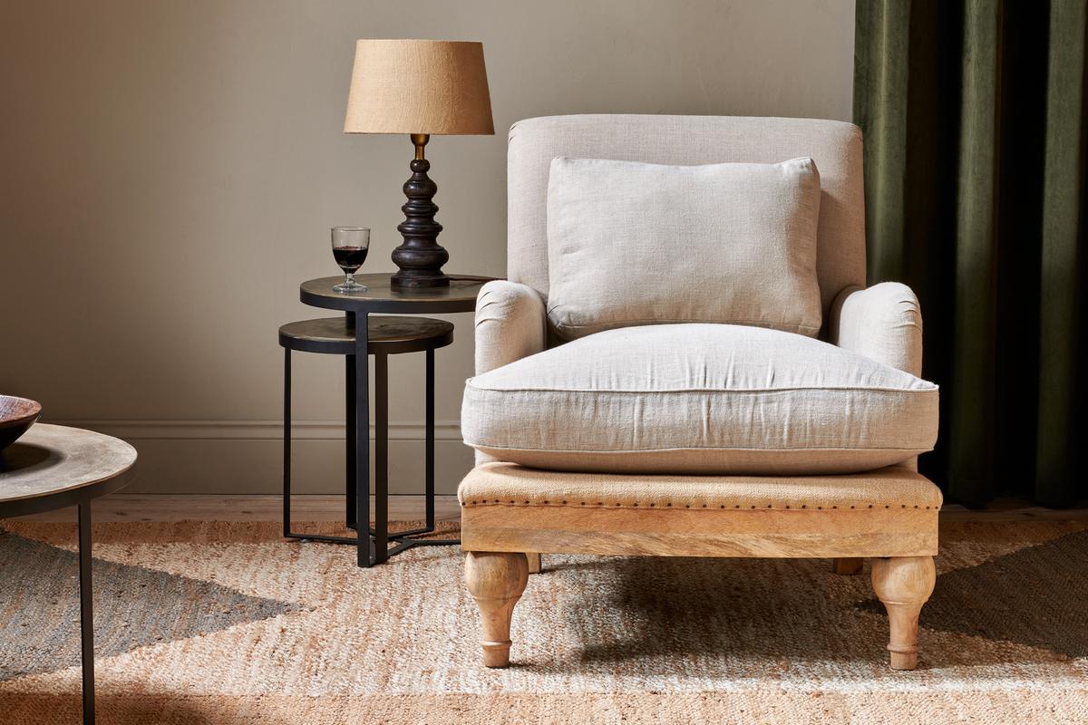 Nkuku Abe Deconstructed Linen Armchair Stone