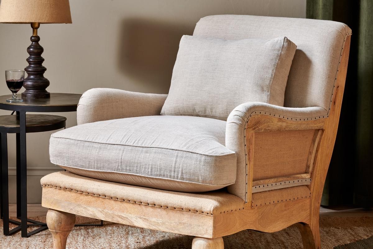 Nkuku Abe Deconstructed Linen Armchair Stone