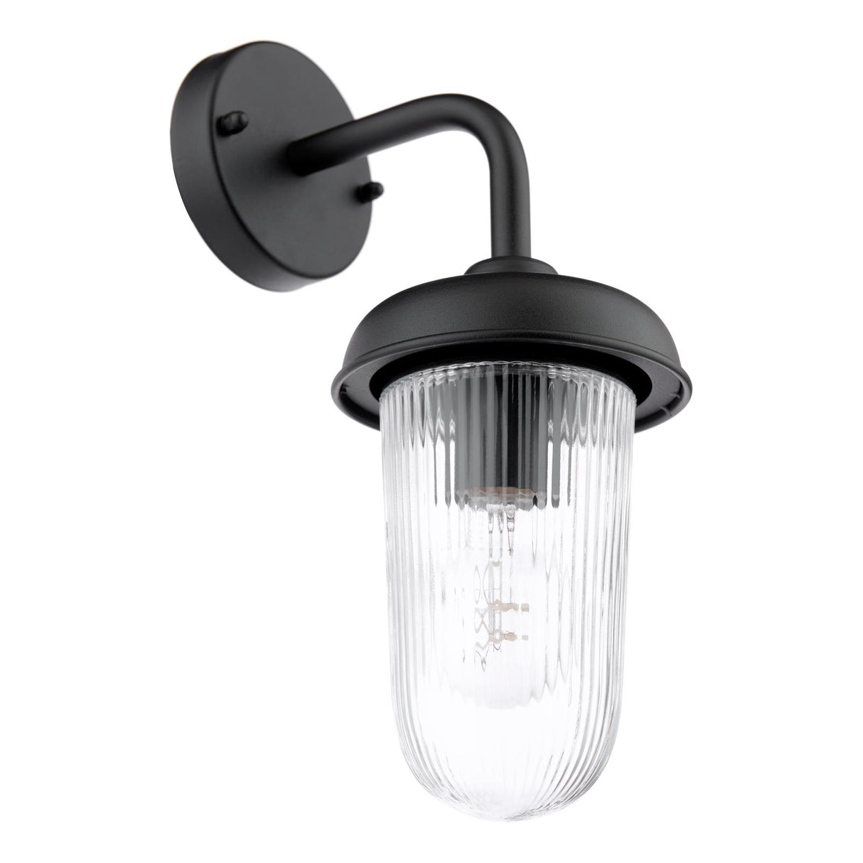 Dar Acotas Outdoor Wall Light Matt Black and Ribbed Glass IP44