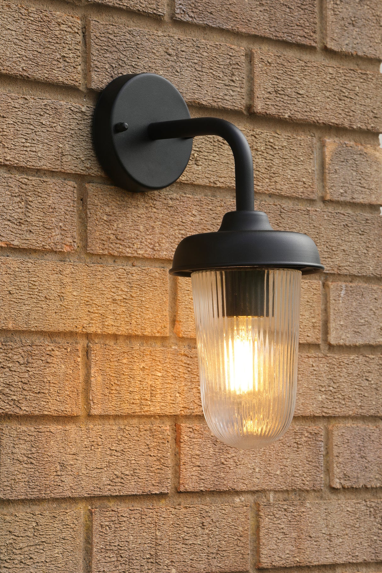 Dar Acotas Outdoor Wall Light Matt Black and Ribbed Glass IP44