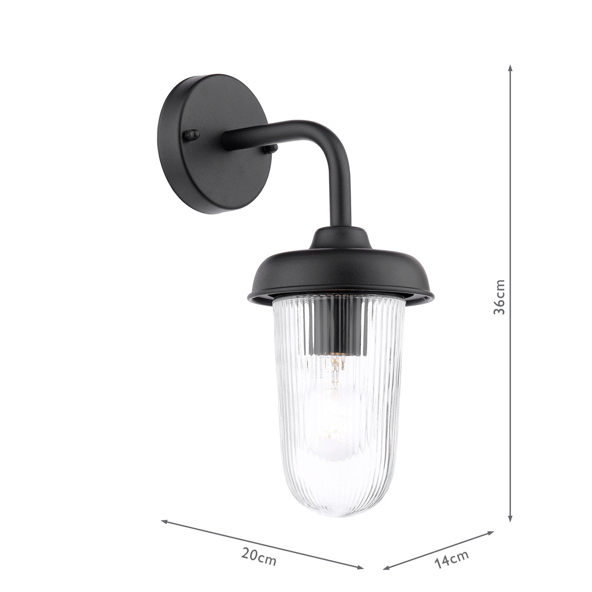 Dar Acotas Outdoor Wall Light Matt Black and Ribbed Glass IP44