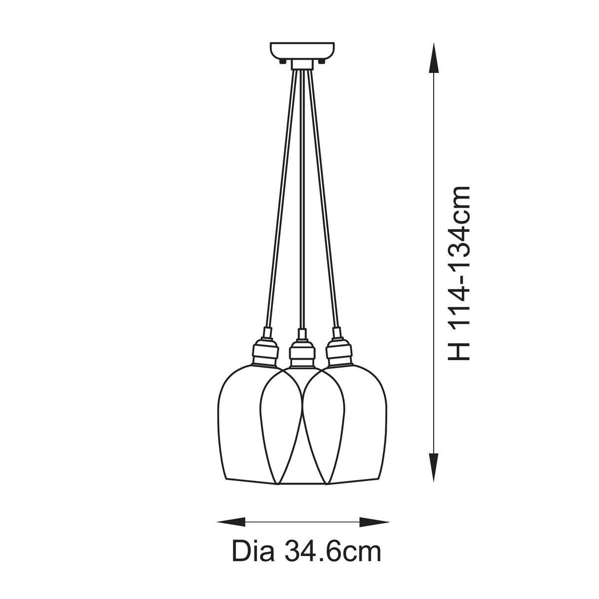 Amos Lucid Bright Nickel & Clear Glass 3 Light Cluster