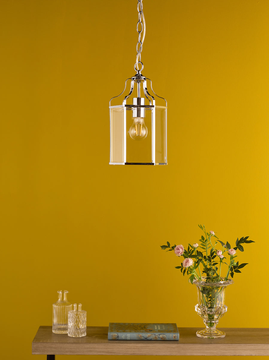 Dar Aled Lantern Pendant Polished Chrome and Glass