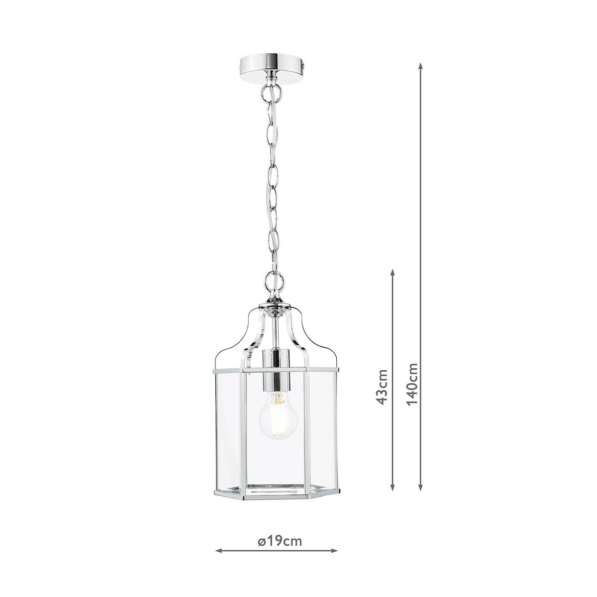 Dar Aled Lantern Pendant Polished Chrome and Glass