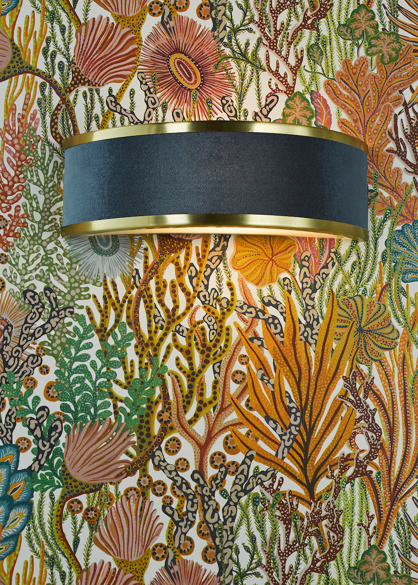 Dar Alvaro Wall Light Brushed Brass With Blue Shade