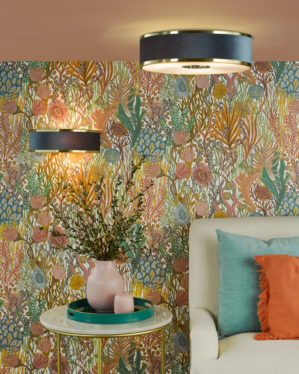 Dar Alvaro Wall Light Brushed Brass With Blue Shade