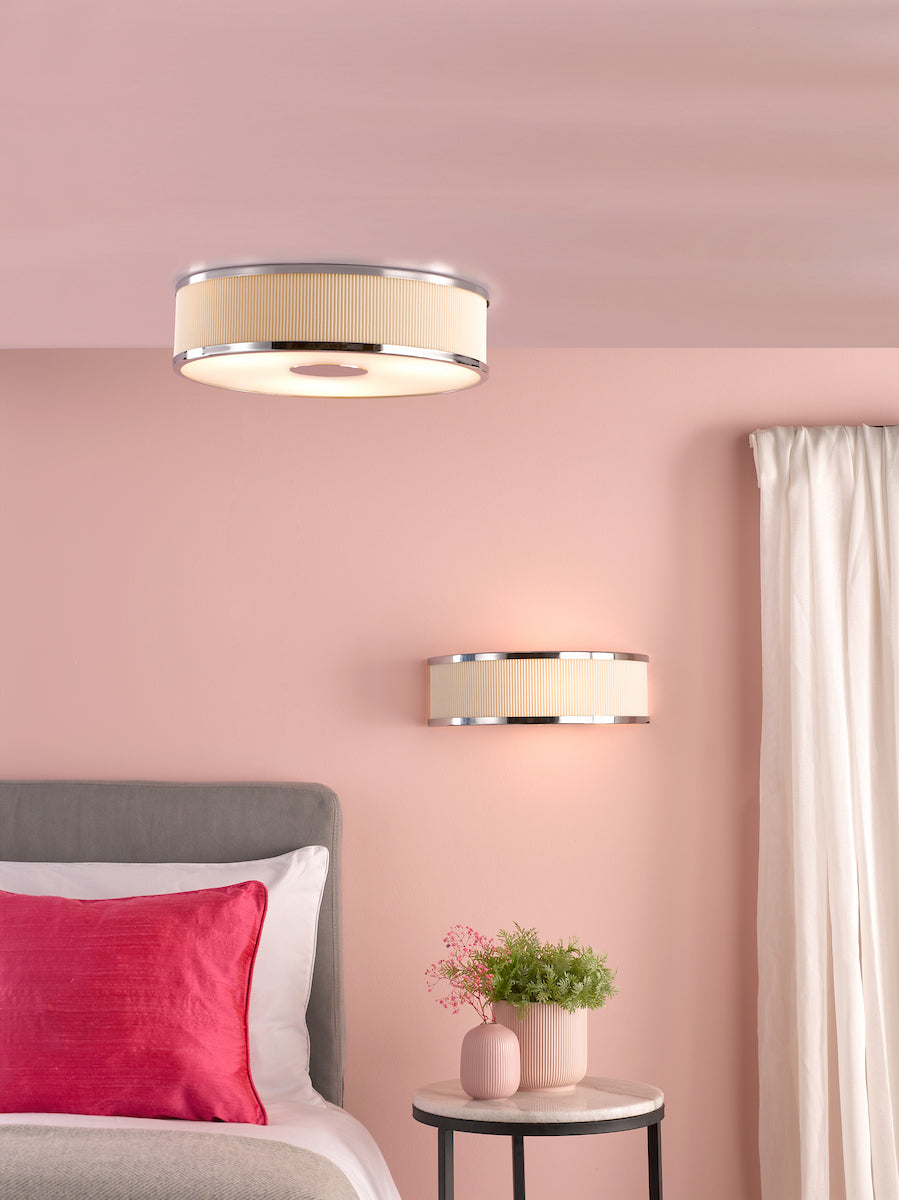 Dar Alvaro Wall Light Polished Chrome With Ivory Shade