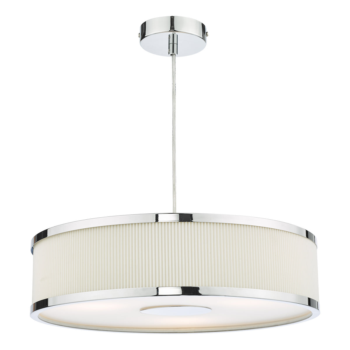 Dar Alvaro 3 Light Pendant Polished Chrome and Ivory With Shade