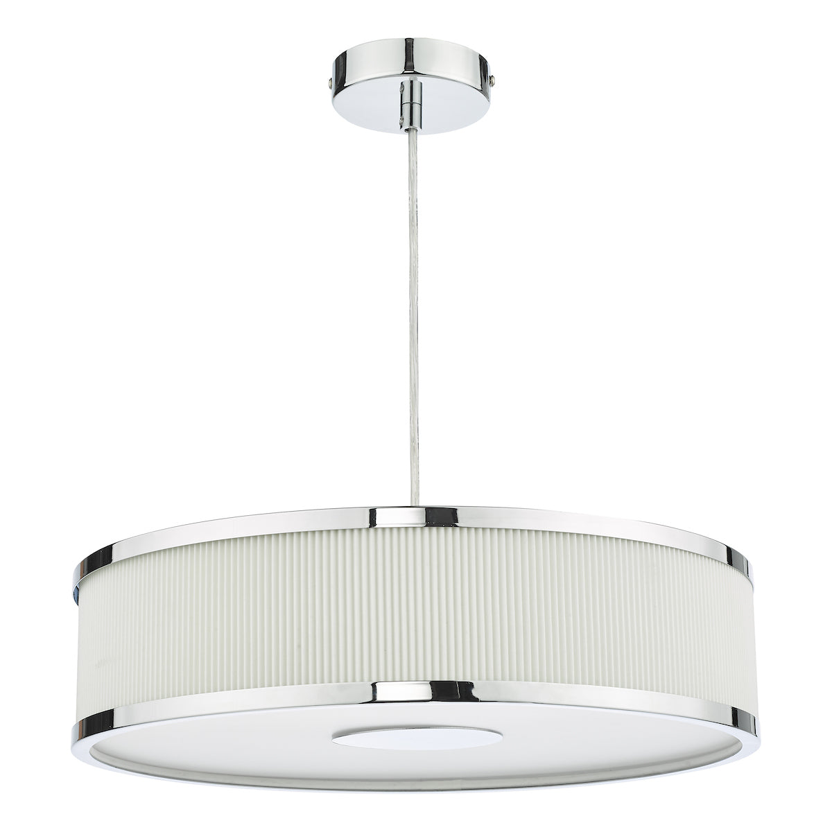 Dar Alvaro 3 Light Pendant Polished Chrome and Ivory With Shade