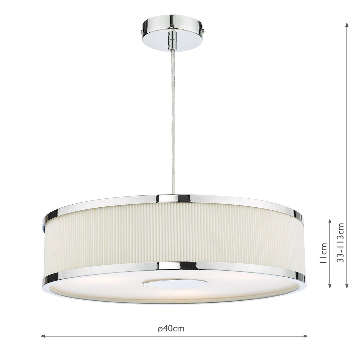 Dar Alvaro 3 Light Pendant Polished Chrome and Ivory With Shade
