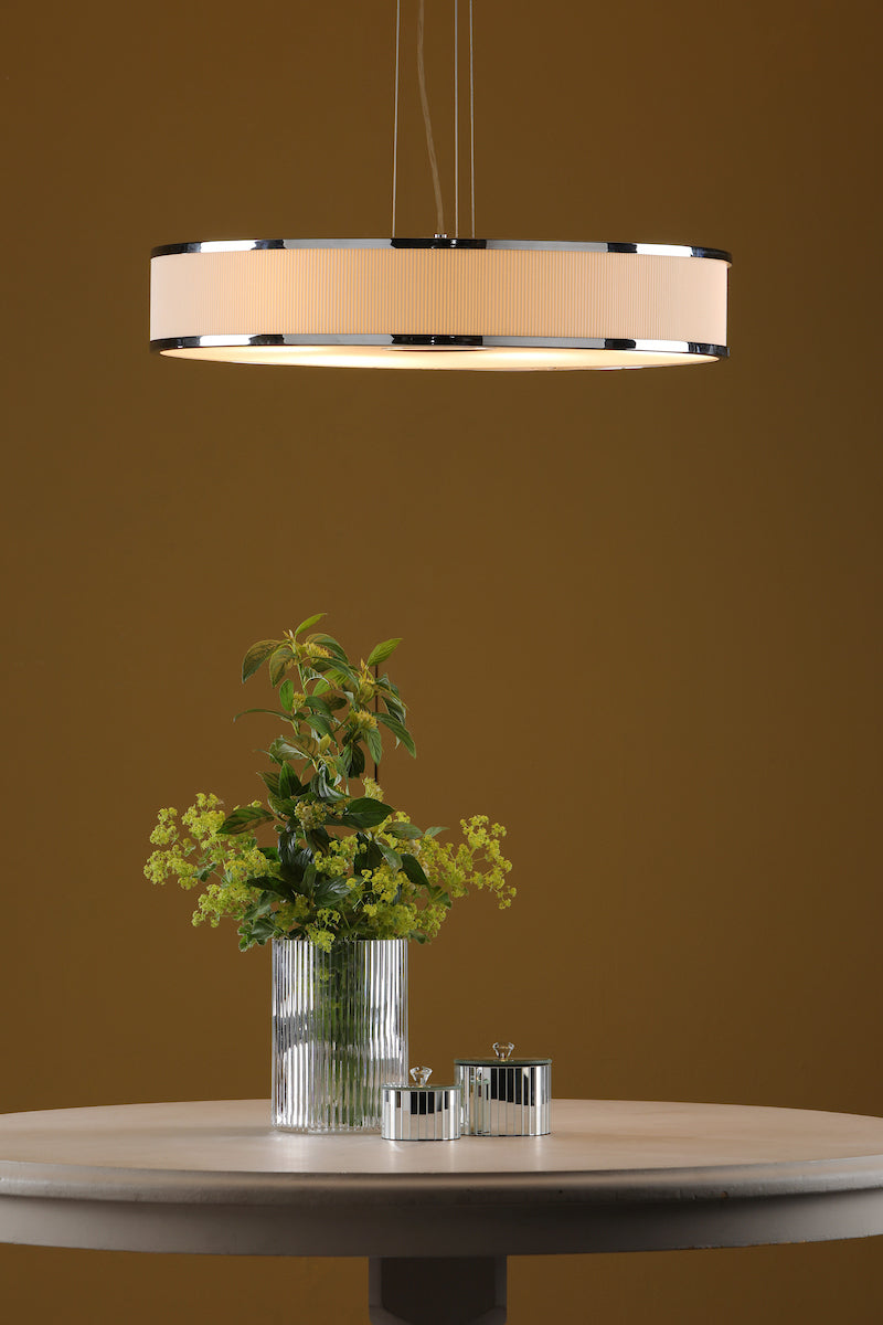 Dar Alvaro 6 Light Pendant Polished Chrome and Ivory With Shade