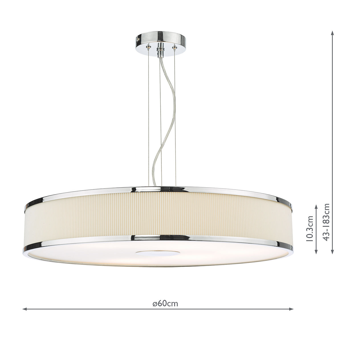 Dar Alvaro 6 Light Pendant Polished Chrome and Ivory With Shade