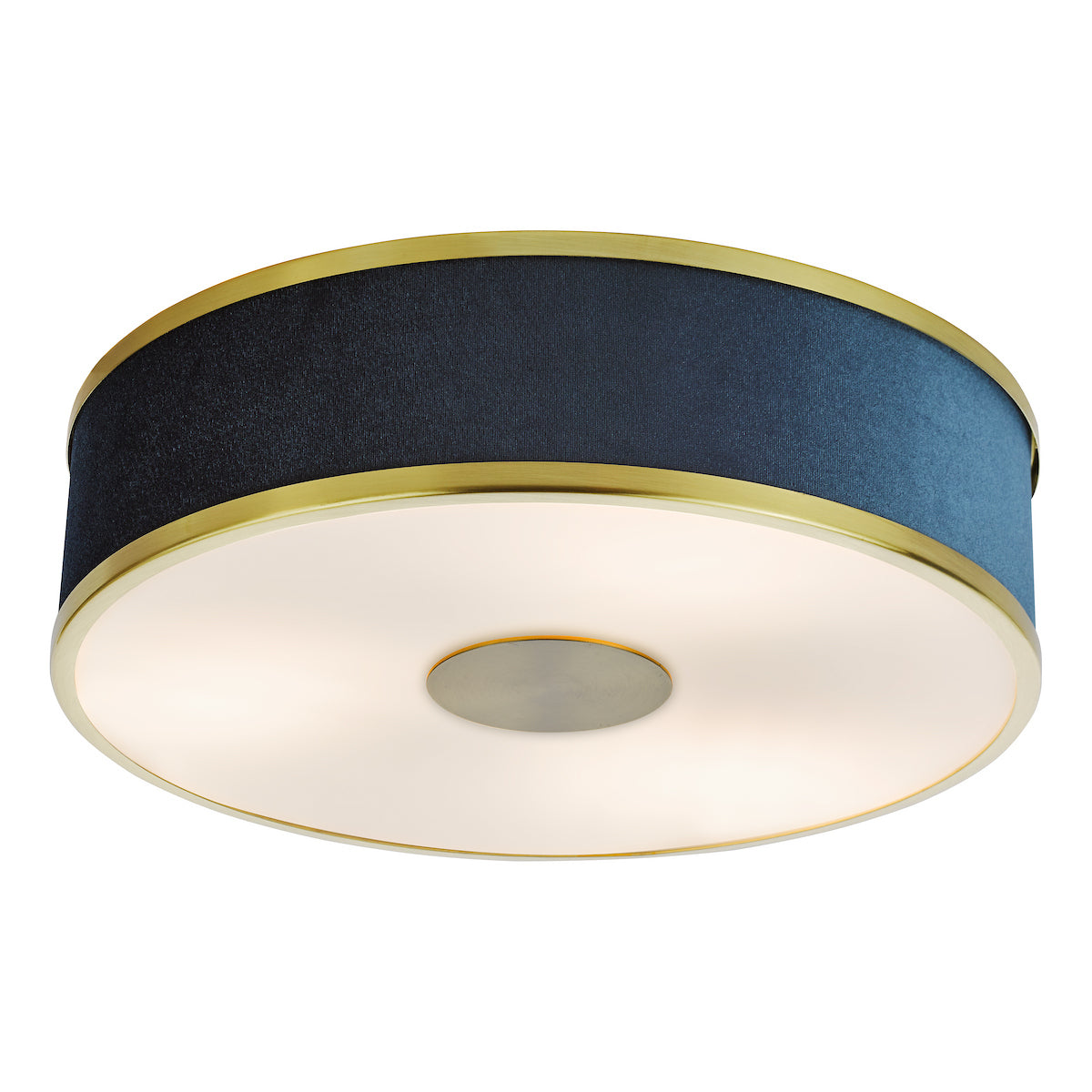 Dar Alvaro 3 Light Flush Brushed Brass With Blue shade