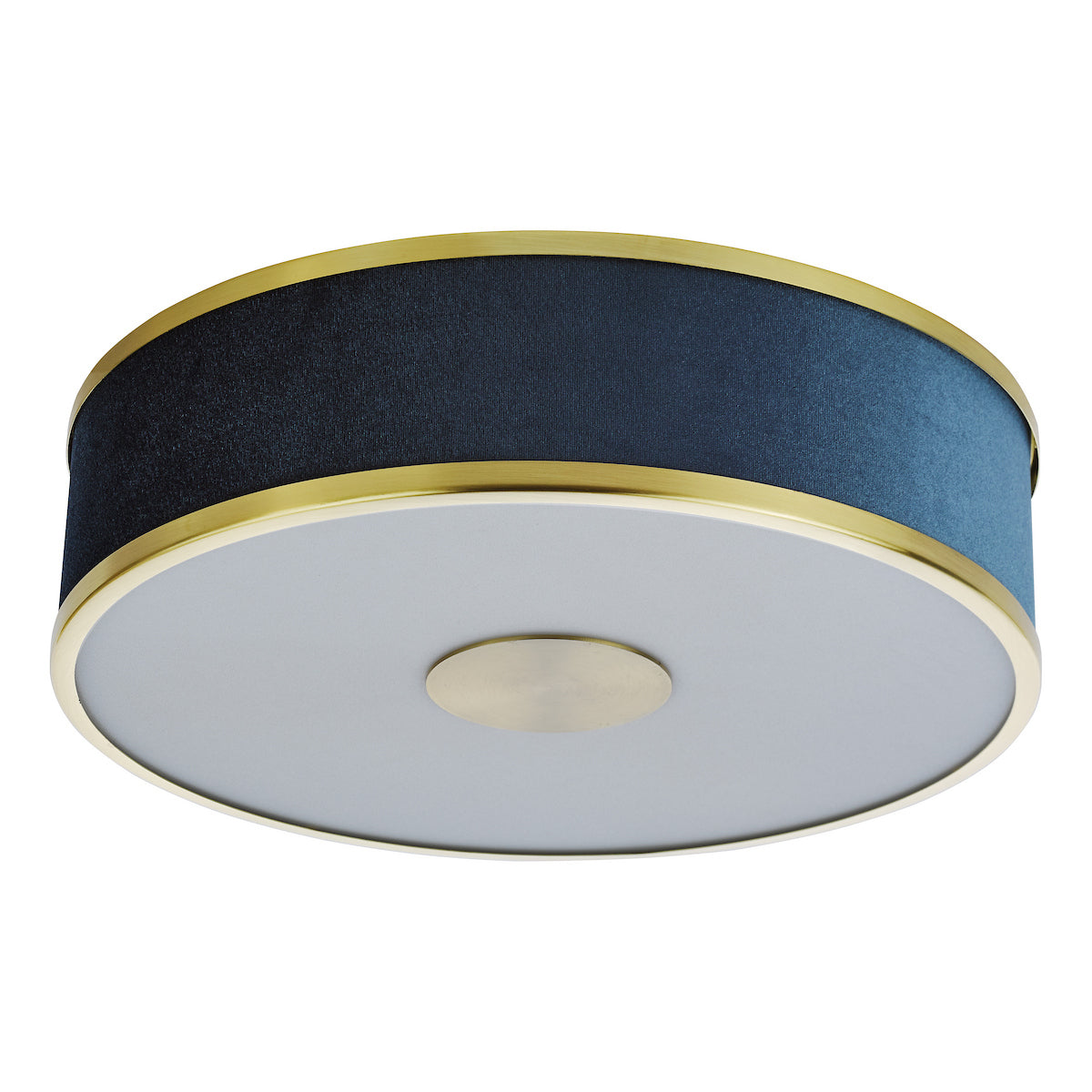 Dar Alvaro 3 Light Flush Brushed Brass With Blue shade
