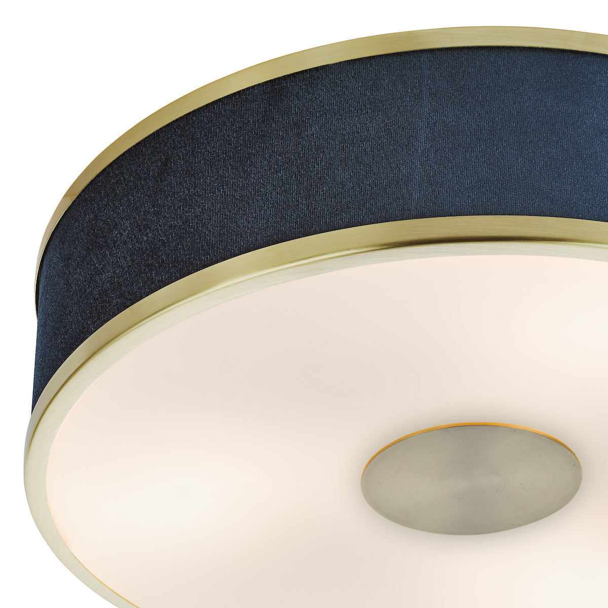 Dar Alvaro 3 Light Flush Brushed Brass With Blue shade