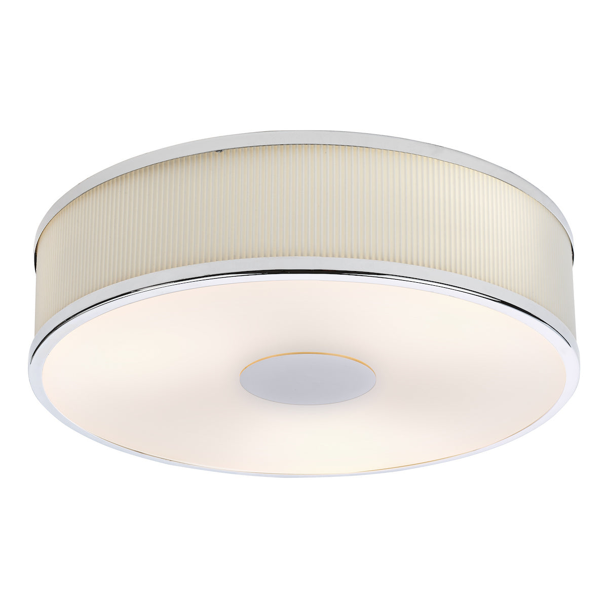Dar Alvaro 3 Light Flush Polished Chrome With Ivory shade