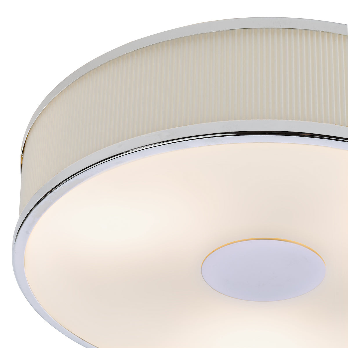 Dar Alvaro 3 Light Flush Polished Chrome With Ivory shade