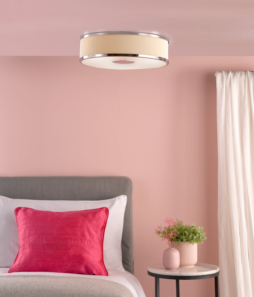 Dar Alvaro 3 Light Flush Polished Chrome With Ivory shade