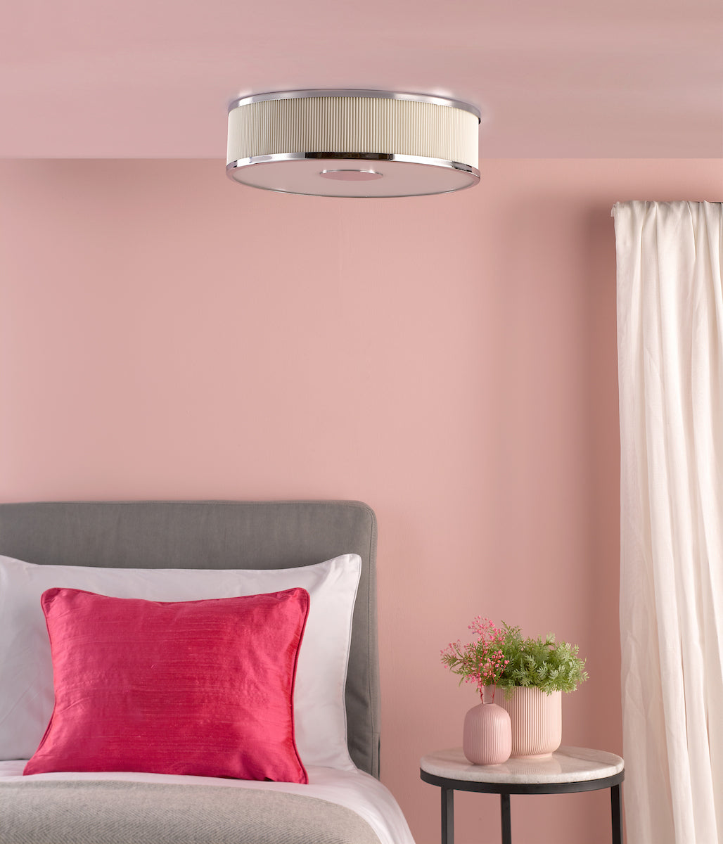 Dar Alvaro 3 Light Flush Polished Chrome With Ivory shade