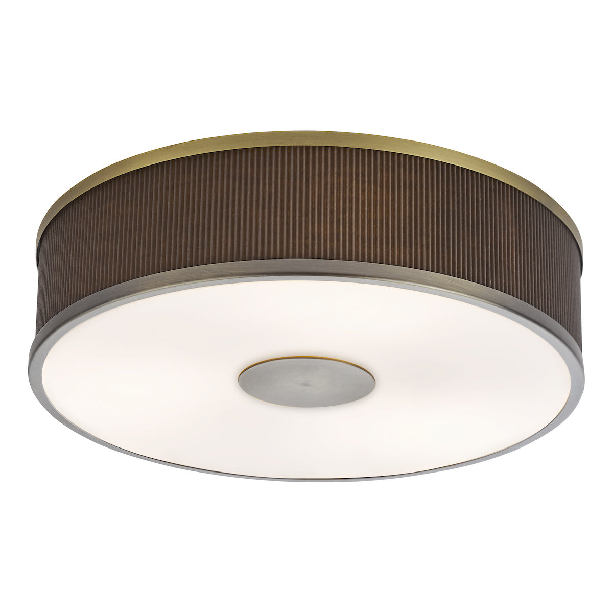 Dar Alvaro 3 Light Flush Antique Bronze With Brown Shade