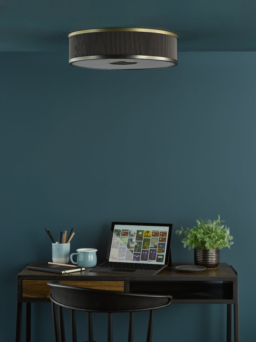 Dar Alvaro 3 Light Flush Antique Bronze With Brown Shade