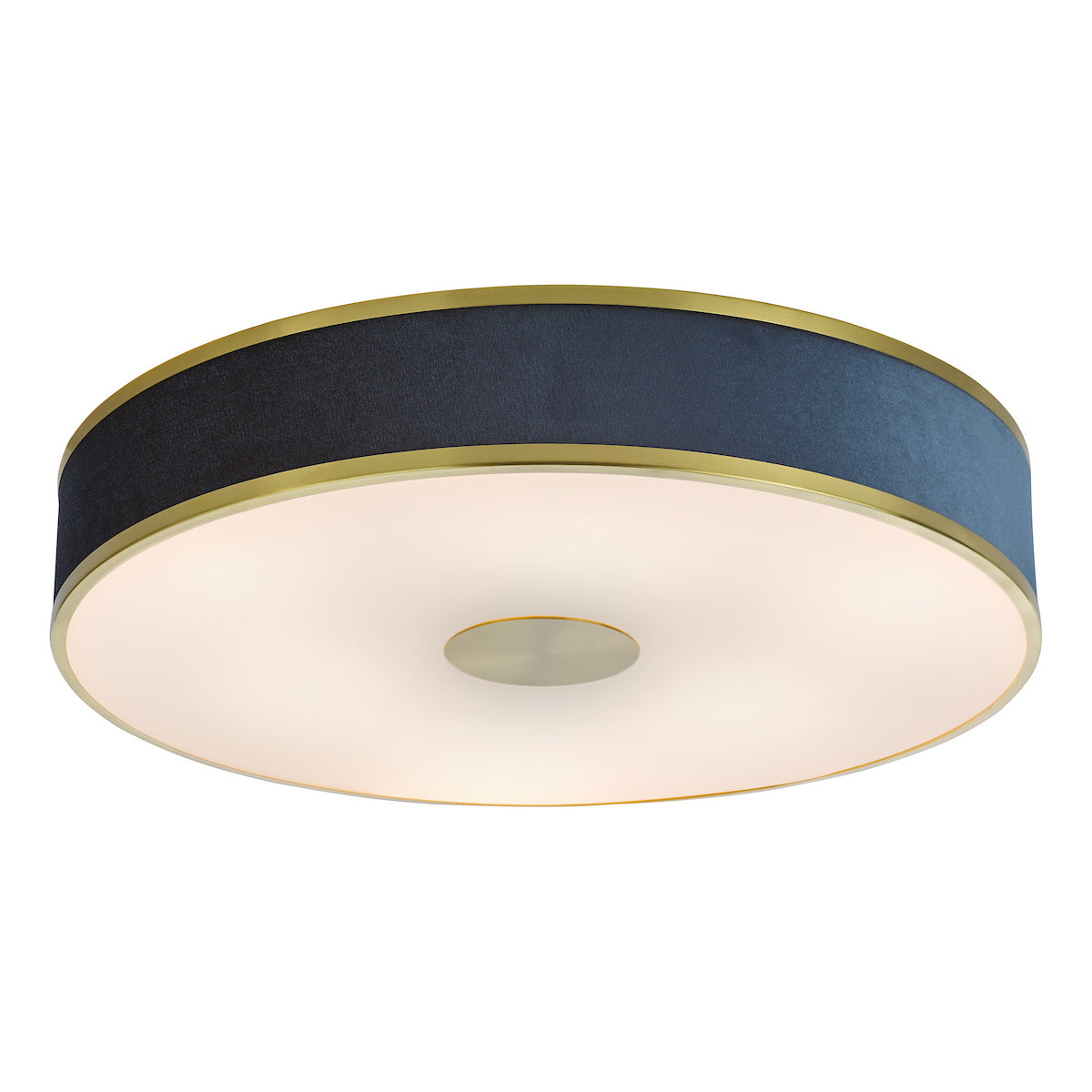 Dar Alvaro 6 Light Flush Brushed Brass With Blue shade