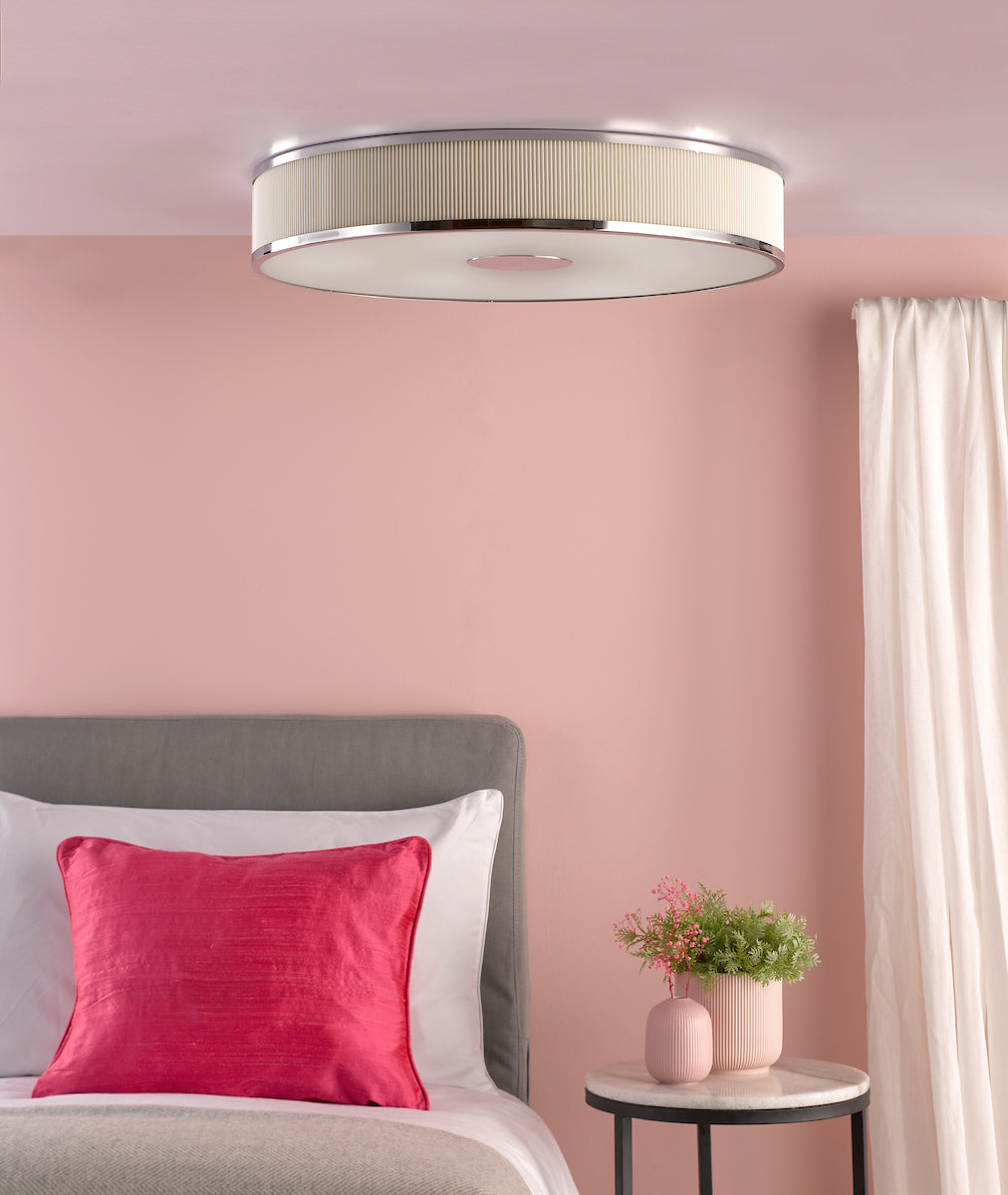 Dar Alvaro 6 Light Flush Polished Chrome With Ivory shade