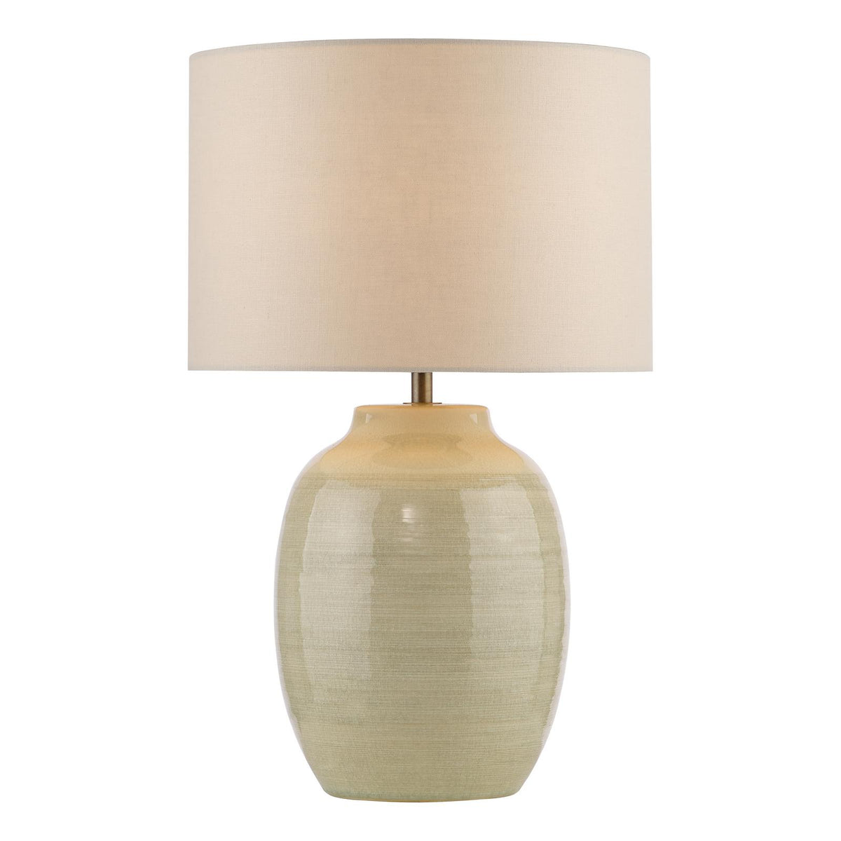 Dar Amsara Table Lamp Green Ceramic and Antique Brass With Linen Shade