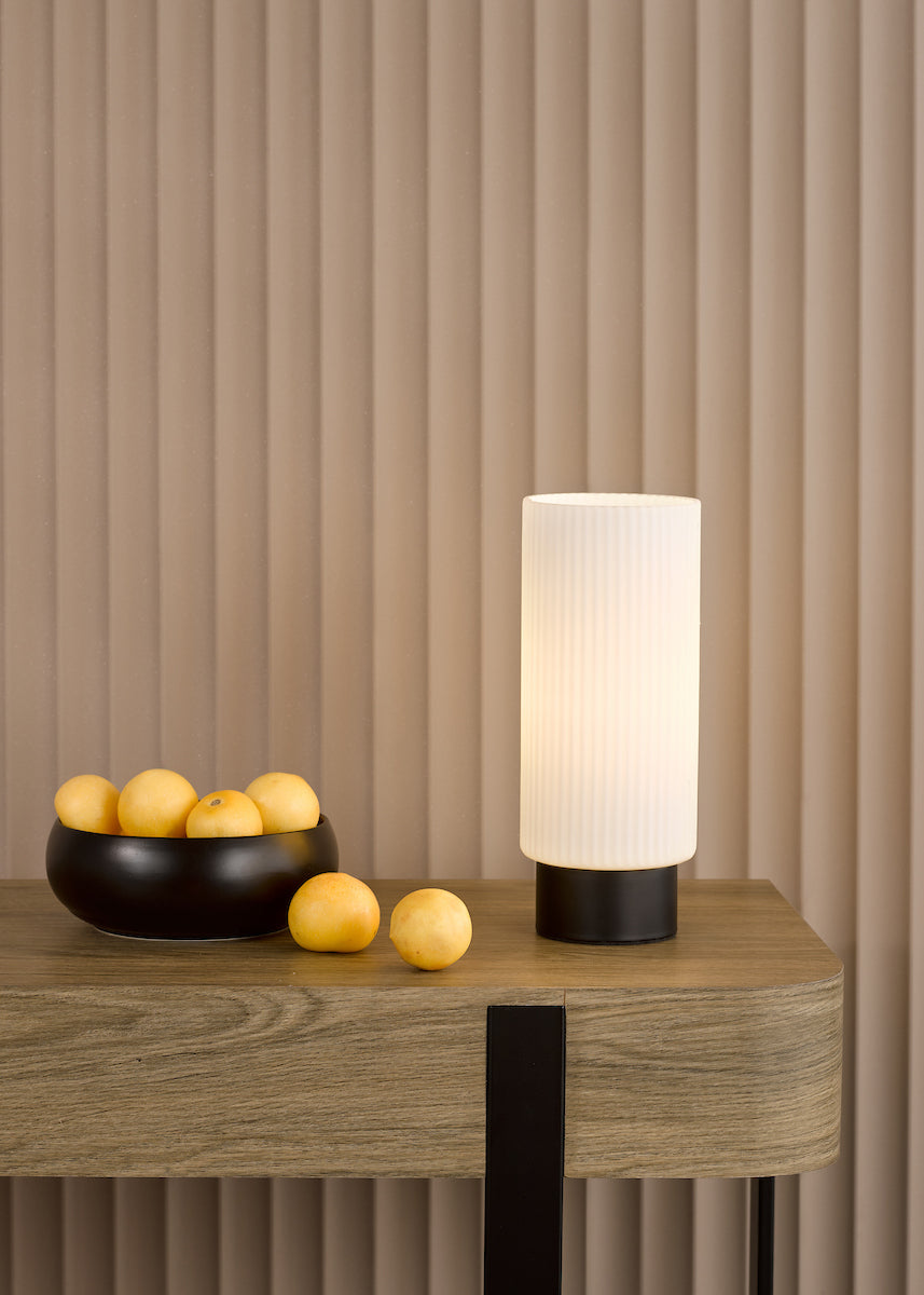 Dar Aneska Touch Table Lamp Matt Black and Opal Glass